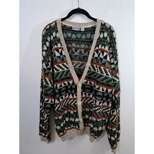 Corner Stone Vintage Men's Geometric Print Cardigan Sweater In Size XL